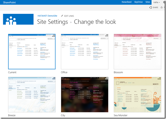HATAHET SharePoint 2013 Demo Site Screenshot Teamsite Template Change the look (HATAHET, Nahed)