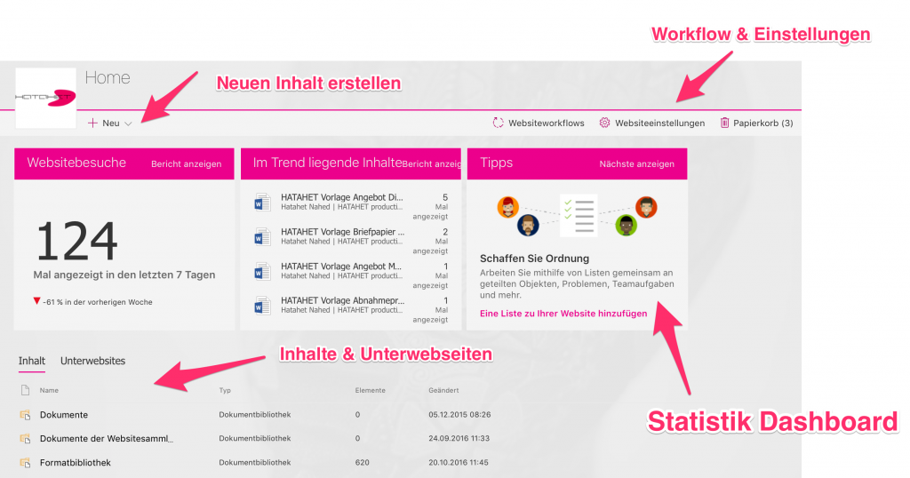 screenshot-office-365-sharepoint-online-neue-websiteinhalte-uebersicht-1